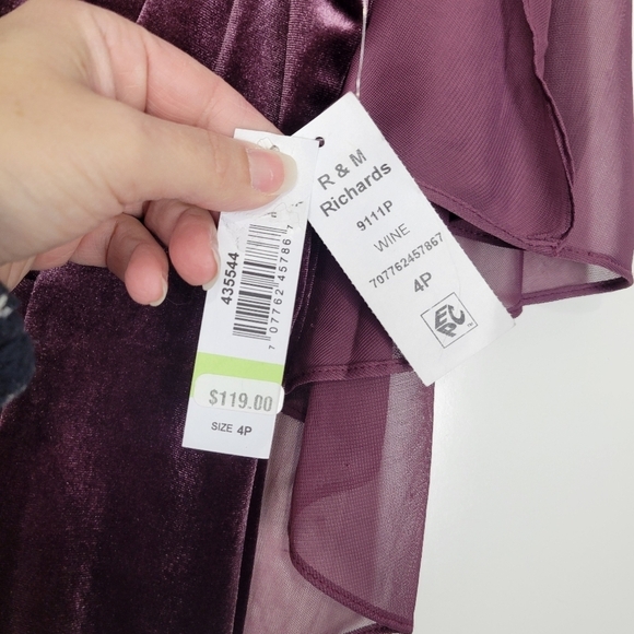 NWT R&M Richards Petite Chiffon-Cape Cowlneck Velvet Gown in Wine Size 4P - Picture 12 of 15